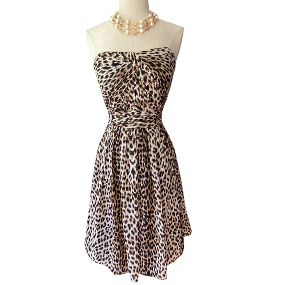 NWOT Jenny Yoo Leopard Print 'Keira' Convertible Strapless Chiffon Dress Size 4